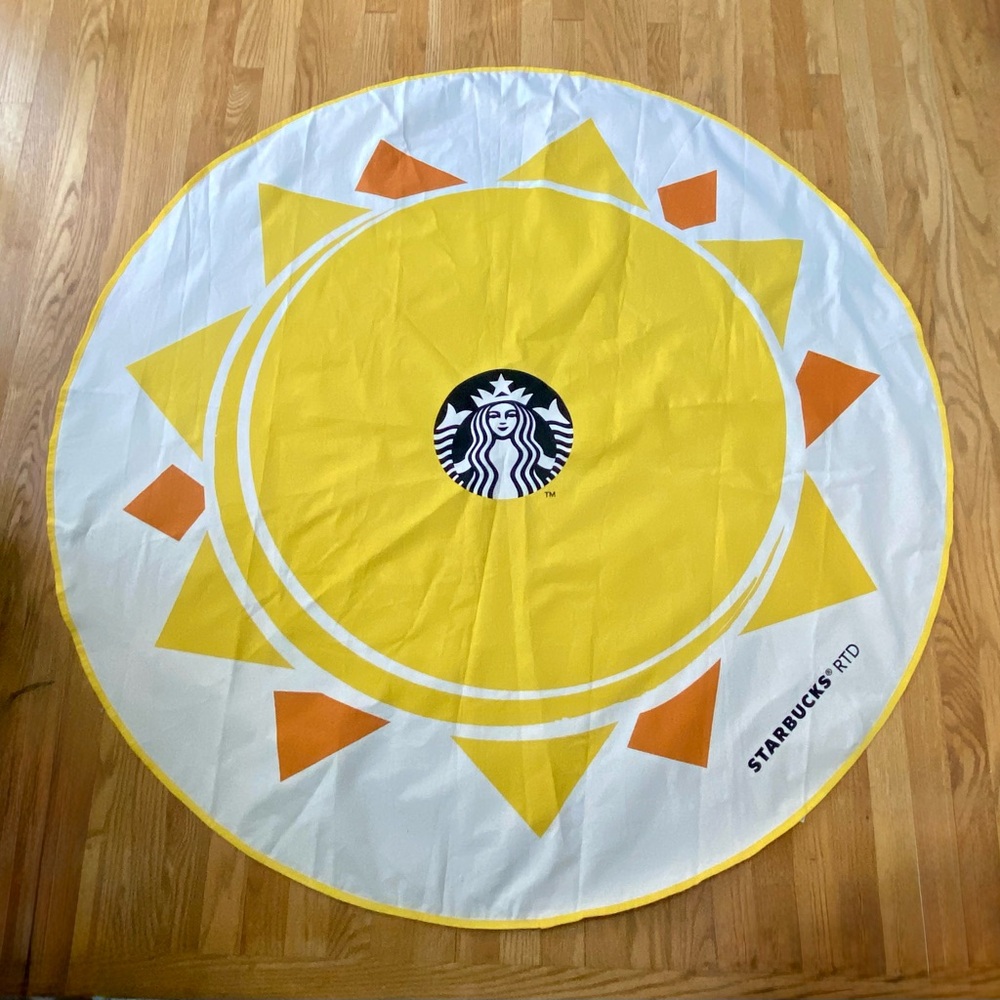 Starbucks Collectible Tablecloth Picnic Mat Yellow Orange Off white 55.5” Round